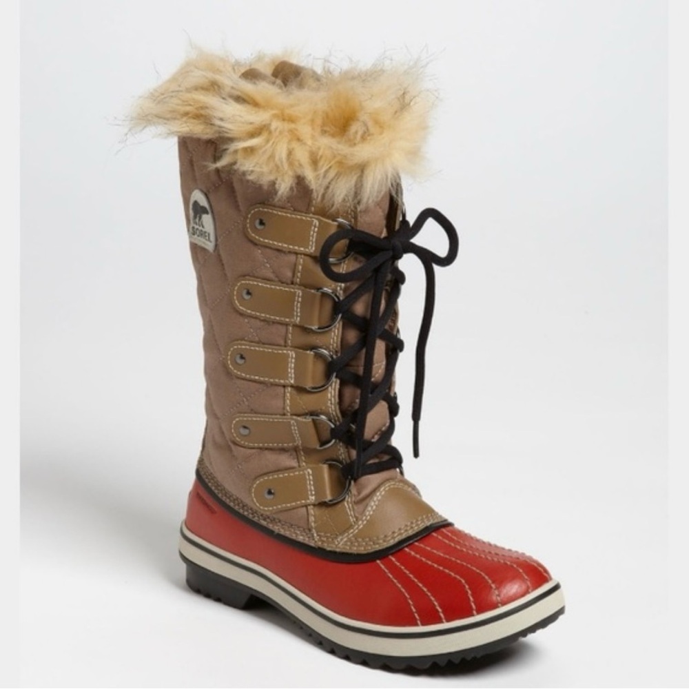Sorel Tofino Brown and Red Fur-Lined Waterproof Boots